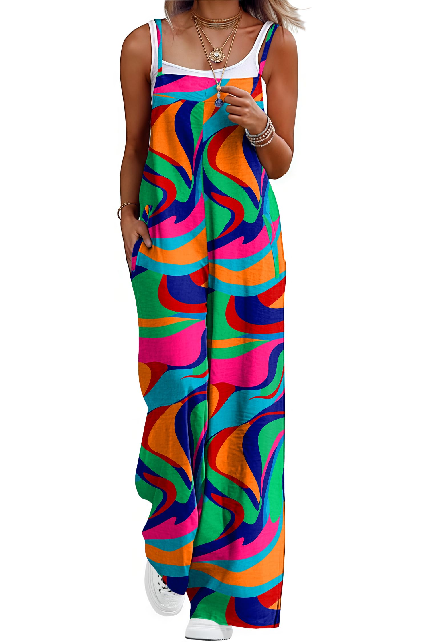 Lepunuo Womens Jumpsuits Casual Overalls Women Boho Rompers for Curvy Women Summer Grils Wide Leg Jumpsuit with Pockets Image