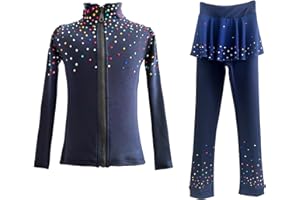 JoyCan Girl's Ice Figure Skating Training Suit with Colorful Diamond Plush Premium Skating Training Clothes for Young Skaters