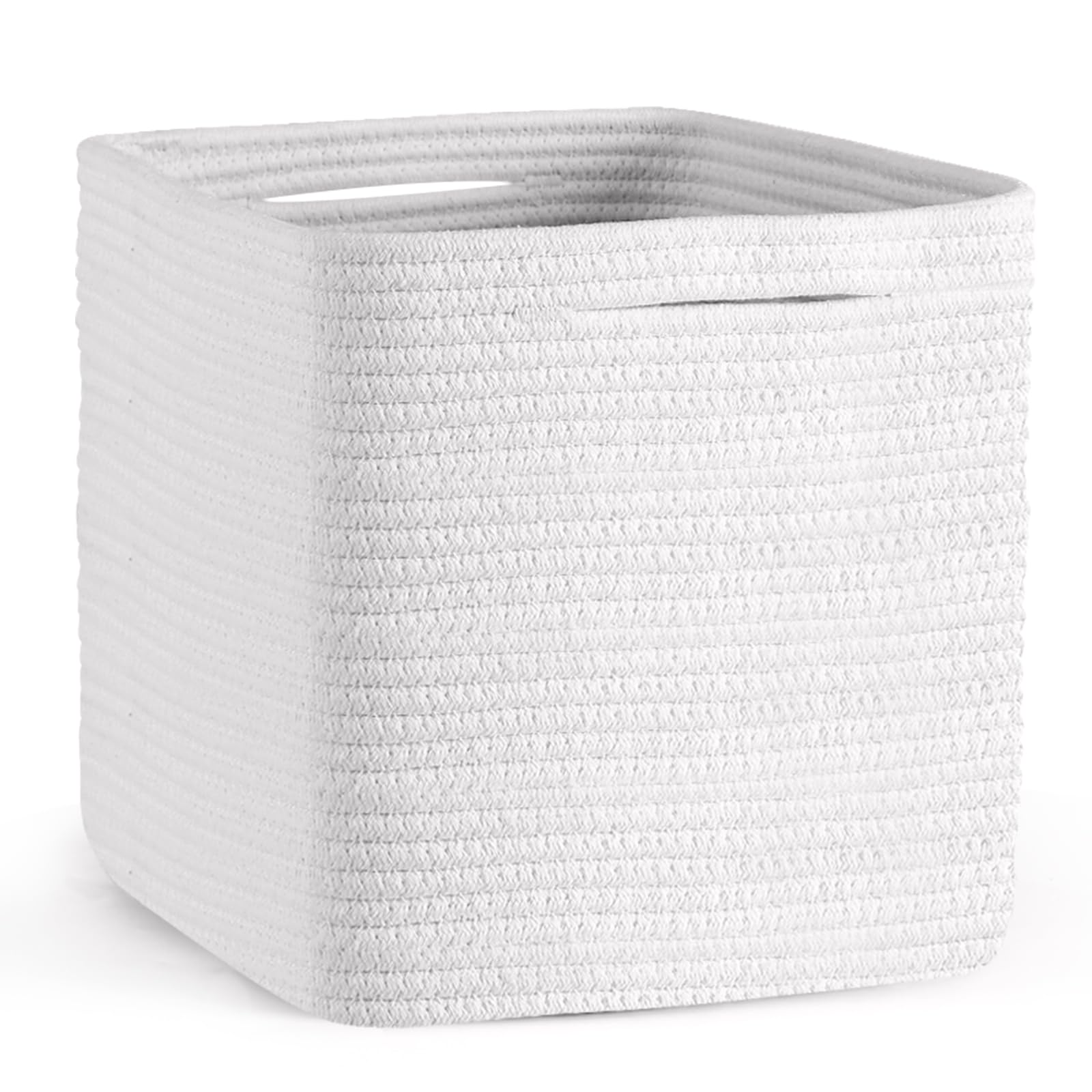 Photo 1 of Storage Cubes 11 Inch Storage Baskets for Shelves, Cotton Rope Woven Baskets for Organizing, Cube Storage Square Bins for Toy, Playroom Decor, Classroom, Closet, White, 1pack