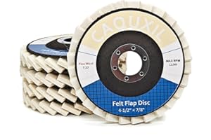 CAQUXIL 5 Pack Felt Flap Disc Abrasives 4-1/2" x 7/8" Arbor, Wool Polishing Wheel Disc Buffing Wheel for Angle Grinder, Polishing Pad, Fine Wool