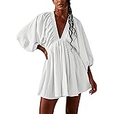 Tiko Miko Women's Sexy Long Sleeve V Neck Tunic Dress Casual Loose Flowy Mini Swing Shift Dresses