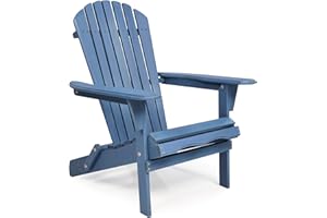 WOOD-NATRL Outdoor Wooden Folding Adirondack Chair with Pre-Assembled BackRest, Patio Chair for Garden Lawn Backyard Deck Pool Beach Firepit