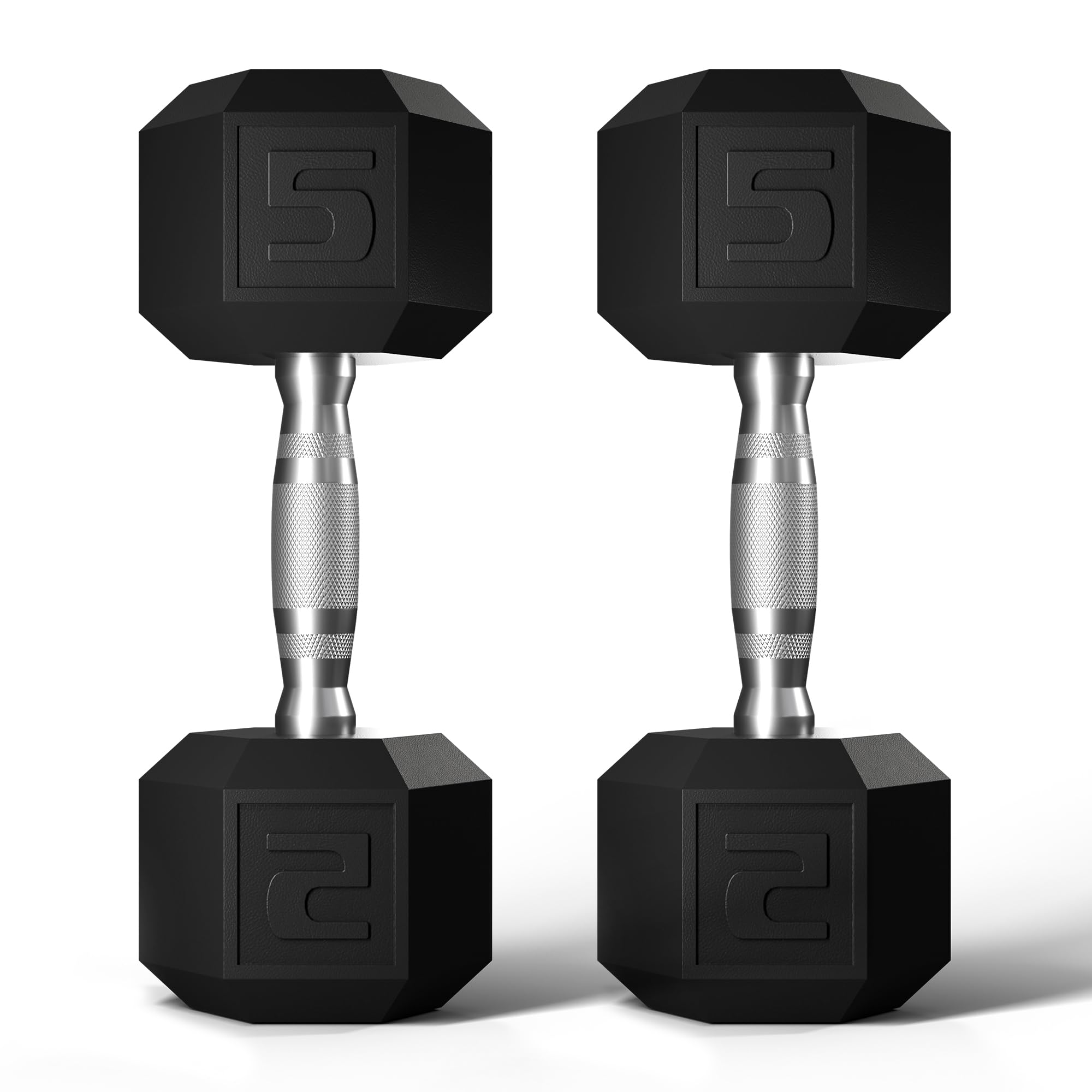 GRETERST Hex Dumbbells Set Rubber Coated Hand Weights Exercise & Fitness for Home Gym Workouts Weight Strength Training, Set of 2, Black, 5LB