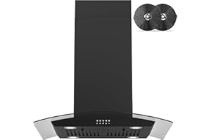 FIREGAS Black Island Mount Range Hood 30 inch with 700 CFM, Ceiling Mount Kitchen Vent Hood Ducted/Ductless Convertible, 4 LED Lights, 3 Speed Exhaust Fan, 2 charcoal fiters, Black