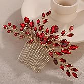 Rumtock Red Rhinestones Hair Comb for Wedding Brides Handmade Hair Piece for Women Special Occasion Jewelry (Red)
