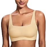 Deyllo Women's Wireless Bra Smooth Seamless Full Coverage No Underwire Plunge Sleep Bra Deep Nude L