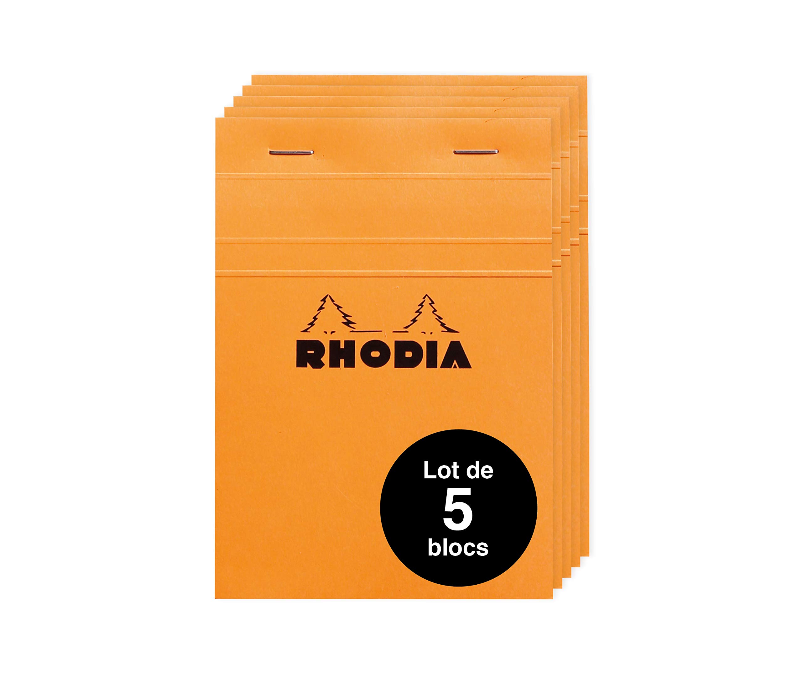 Rhodia 13200Amzc - Set of 5 Stapled Notepads No. 13 Orange - A6 - Small Squares - 80 Detachable Sheets - White Clairefontaine Paper 80 g/m - Soft and Resistant Coated Card Cover
