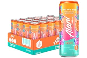 Alani Nu ORANGE KISS, Sugar Free, Low Calorie Energy Drinks, 200mg Caffeine, Biotin, B Vitamins, Zero Sugar, 10 Calories, 12 Fl Oz Cans, 24 Pack