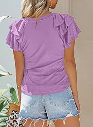 SHEWIN T Shirts for Women Ruffle Short Sleeve Tops