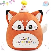 Glow Guards 15'' Happy Birthday Red Fox Plush Pillow,Cute Fox Stuffed Animal,Soft Plush Toy Birthday Party Decoration Gifts for Kids Girls Boys Toddlers