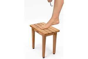 ASTA FURNITURE Asta Zaka Solid Teak Shower/Bath/Spa Foot Stool, Side Table, Fully Assembled, TB-013