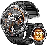 Military Smart Watch for Men with 1100 mAh Battery/LED Flashlight, 1.7" Rugged Tactical Smartwatch with Text and Call/Compass, 5ATM Waterproof Fitness Tracker with HR/Sleep Monitor for iPhone Android
