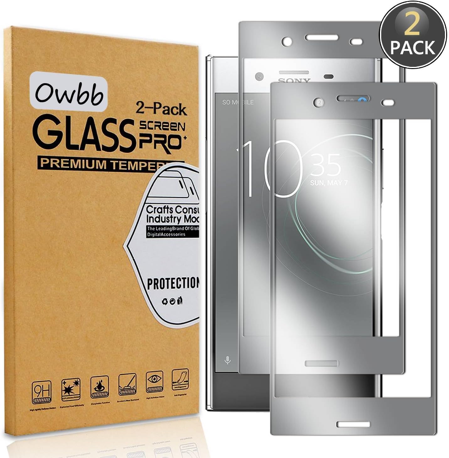 Owbb [2 Pack] Tempered Glass Screen Protector For Sony Xperia XZ Premium Gray Full Coverage Film 99% Hardness High Transparent Gray Explosion-proof