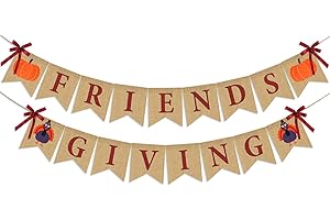 PARTYPROPS Friendsgiving Banner Burlap | Thanksgiving Decorations | Thanks Giving Burlap Banner | Rustic Friends Giving Turkey Pumpkin Bunting for Thanksgiving Party Supplies Fireplace Mantle Decor