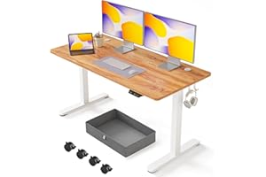 FEZIBO 55 x 24 Inches Standing Desk with Drawer, Adjustable Height Electric Stand up Desk with Storage, Sit Stand Home Office Desk, Ergonomic Computer Desk, Light Rustic