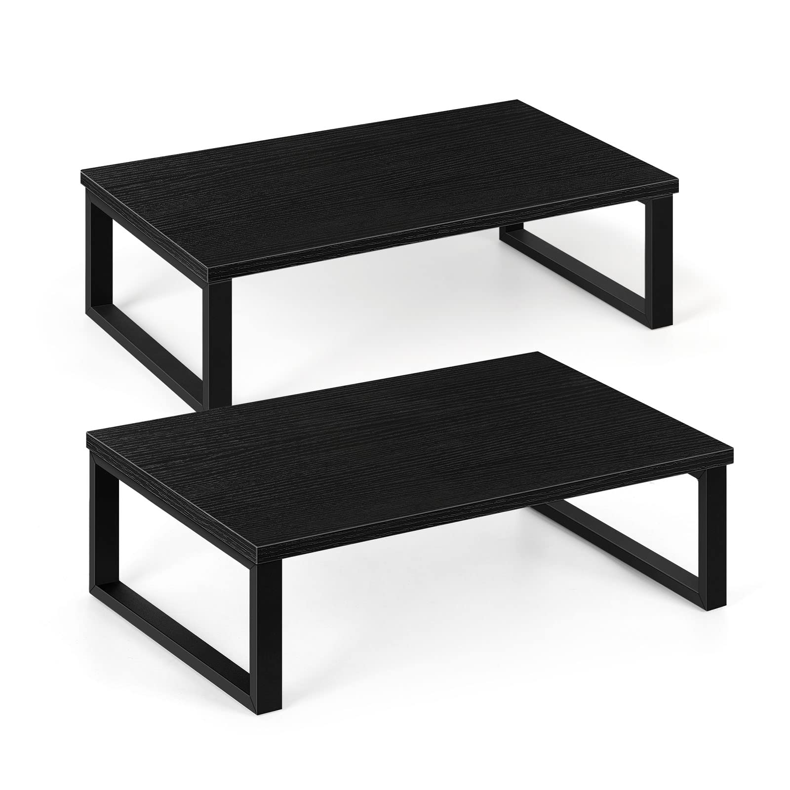 Shinoske 2 Pack Wood Monitor Stand Holder, Computer Monitor Stand Riser for Computer Laptop Printer Notebook PC, Desktop Storage Organiser Shelf for Home or Office, Black