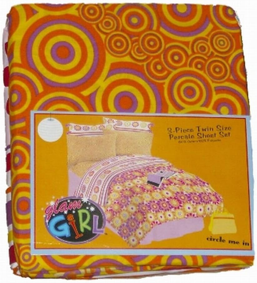 Glam Girl 3 Pc Orange Red Op Art Floral Sheet Set Twin Bed Sheets Bedding