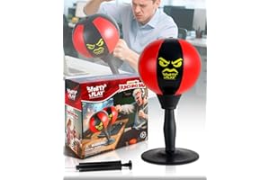 SPORTY PLAY Desktop Punching Bag with Double Suction Cup Base for Stress Relief–Upgraded Spring & Durable Tabletop Boxing Ball for Office or Home, Makes a Fun and Unique Gift for Coworkers, Friends, and Children
