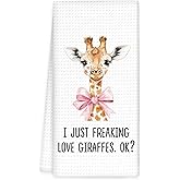 OINDADE Giraffe Decor Kitchen Towels, GiraffeGifts for Women Hand Towels, I Just Freaking Love Giraffe Dish Towel Tea Towel for Kitchen Decorative, Preppy BowGiraffe Bathroom Kitchens Decor, 16x24In