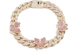 Ingemark Shiny Rhinestone Butterfly Anklet Hip Hop Cuban Link Ankle Chain Bracelet for Women Teen Girls Cute Fashion Music Party Rave Anklet Jewelry