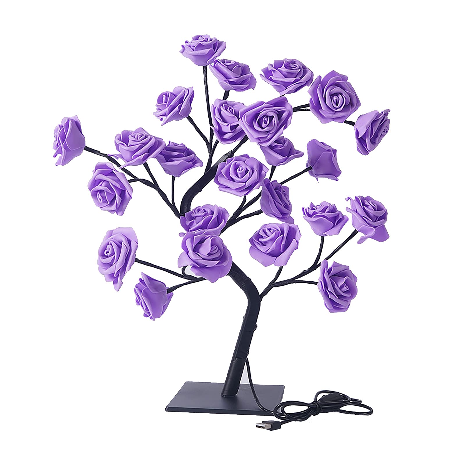 EESLL Rose Flower Light Lamp With 24 Warm White LED Lights - USB Powered Fairy Tree Lamp for Mom Girls Home Bedroom Decor