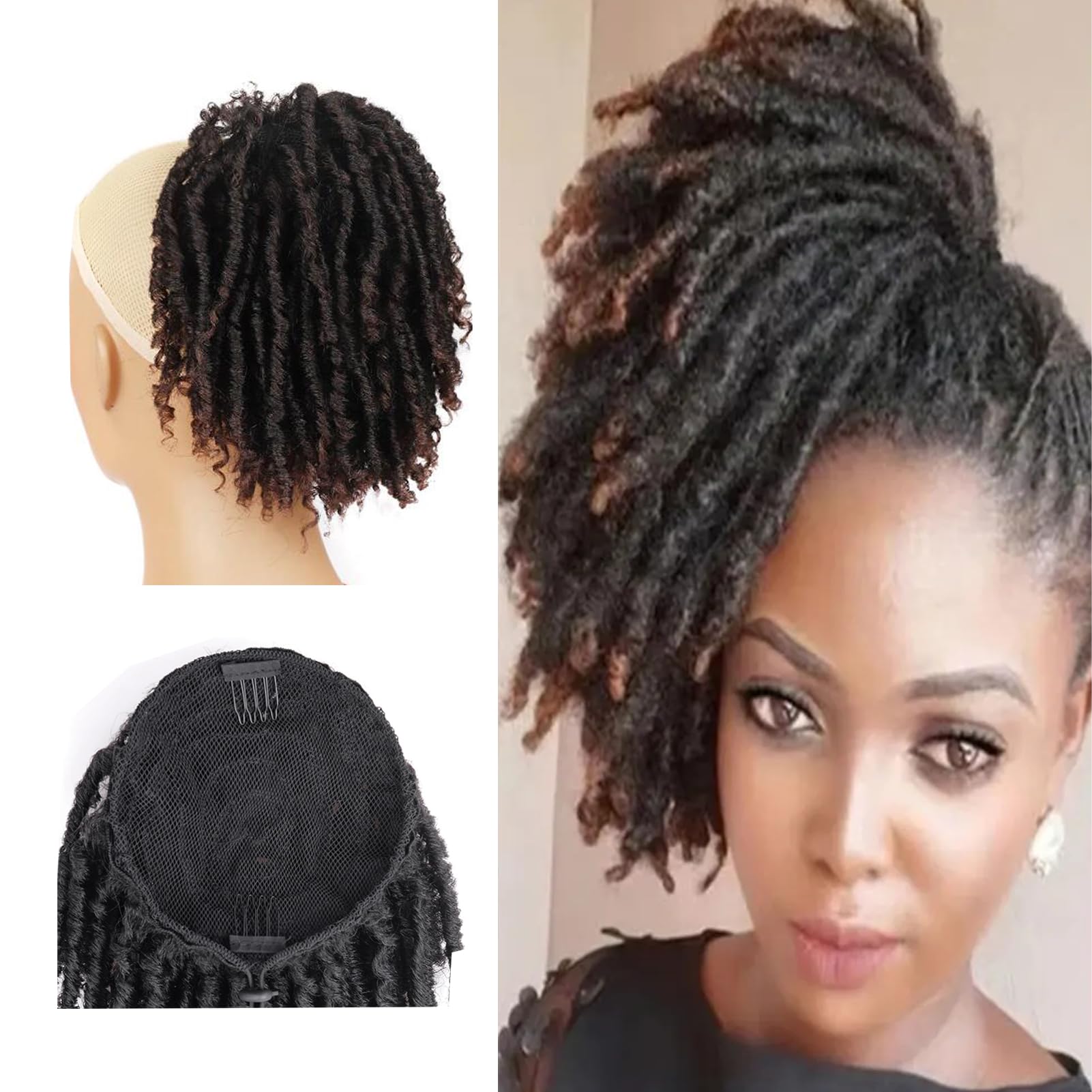 Dreadlock Ponytail Extension Soft Locs Synthetic Ponytail Clip In Drawstring Ponytail With Curly Ends Goddess Faux Locs Crochet Hair Hairpieces Bun (#1BT33)
