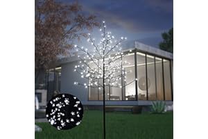 JOINTWIN LED Solar Lighted Cherry Blossom Tree,6Ft Light up Cherry Tree Outdoor with 200 Crystal Flower Detachable for Pathway Porch Yard Patio Garden Decor Holiday Decorations Christmas Easter Pure White