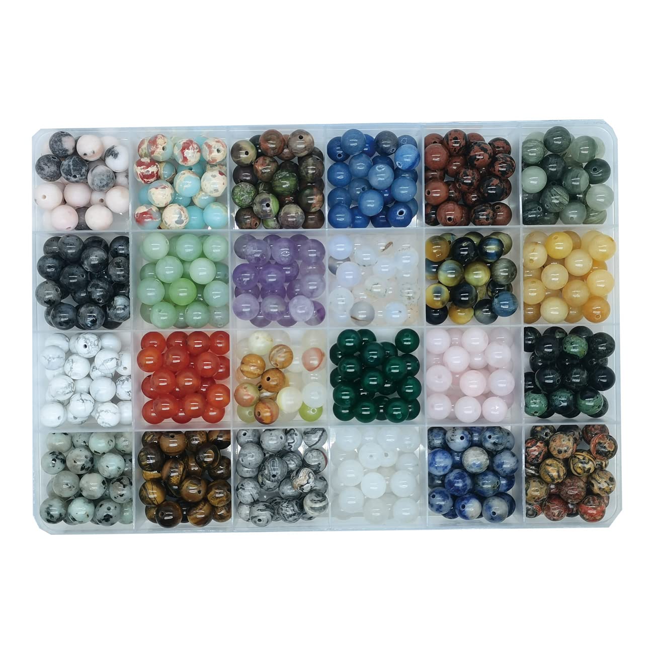 504pcs 8mm Natural Round Stone Beads Gemstone Beading Hole Size 1mm Crystal Energy Stone Healing for Bracelet Necklace Earrings Jewelry Making(24 Colors-2,8mm)