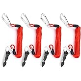 Gosknor 4pcs Trailer Breakaway Cables, 6 ft Heavy Duty Spring Towing Coiled Wire Replacement, Brake Away Switch Safety Lanyard with Pin for RV Trailer Emergency Camper Accessories