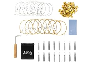 Mulucky Set of 16 Strings Replacement Metal String Tuning Pins with an L-shape Tuning Wrench for Lyre Harp, Zithers, Harpsichord, and other Primitive Stringed Instruments