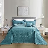 Blythease Oversized King Bedspread 128x120 Extra Wide, Ultrasonic Lightweight Bedding Cover, Paisley Pattern, Reversible, 5 Piece, 100% Microfiber, Lagoon