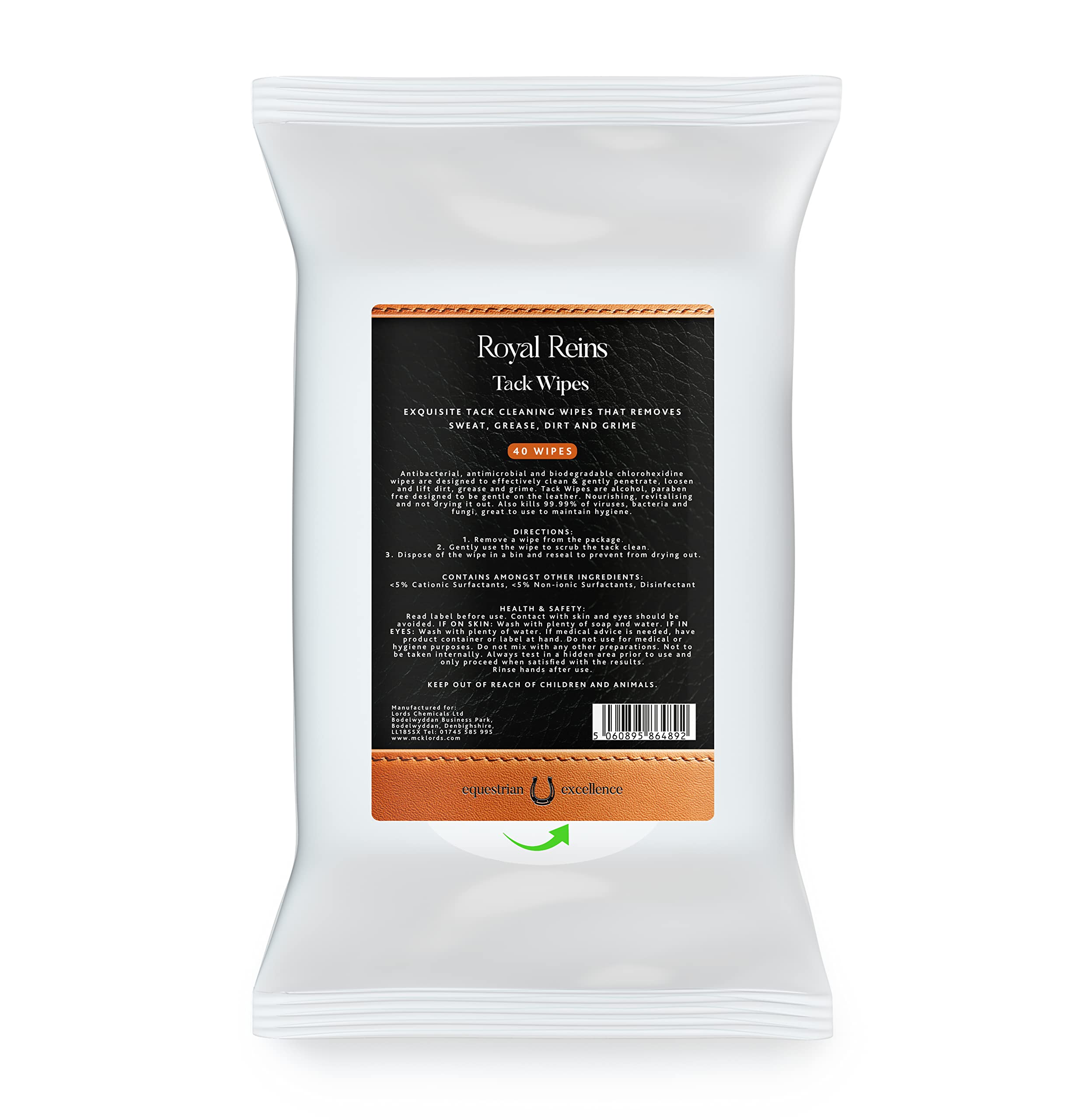 Royal Reins Leather Tack Cleaning Wipes | Equestrian Horse Equipment Cleaner | Removes Sweat, Grease, Dirt and Grime | 40 Pack