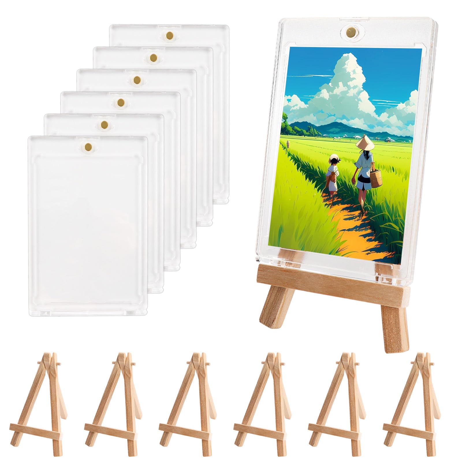 MOLENCO 35PT Magnetic Card Holder, 6 Pcs 35PT Magnetic Trading Card Holders with Mini Easel Stand, Transparent Hard Acrylic Trading Card Protector Holder for Baseball Football Sports Game Card