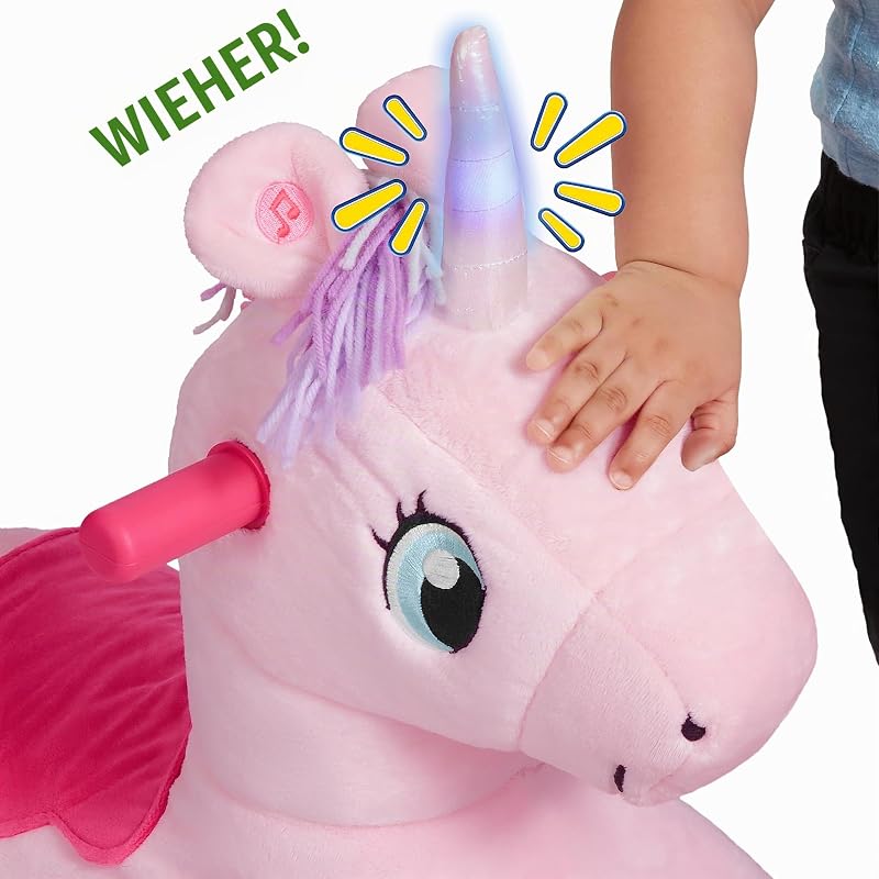 Shimmer, das magische Einhorn zum Berühren mit interaktiven Lichtern und Geräuschen, pinkfarbenes Rutschfahrzeug, für Kinder von 1 bis 3 Jahren