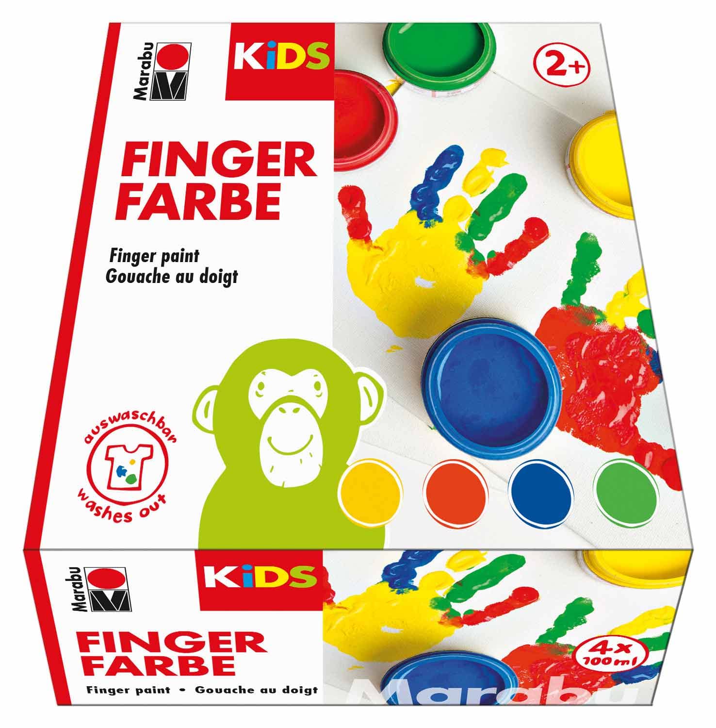Marabu 0303000000080 - Kids Finger Paint Set with 4 Bright Colours 100 ml Each Suitable for Painting in Nursery, School, Therapy and at Home