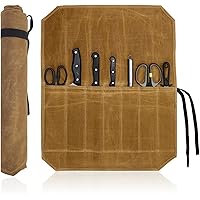 Knife Roll Bag, Heavy Duty Waxed Canvas Chef Knife Bag with 7 Slots Portable Knives Protection Bags for Cooks Hiking Camping