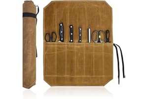 Knife Roll Bag, Heavy Duty Waxed Canvas Chef Knife Bag with 7 Slots Portable Knives Protection Bags for Cooks Hiking Camping 