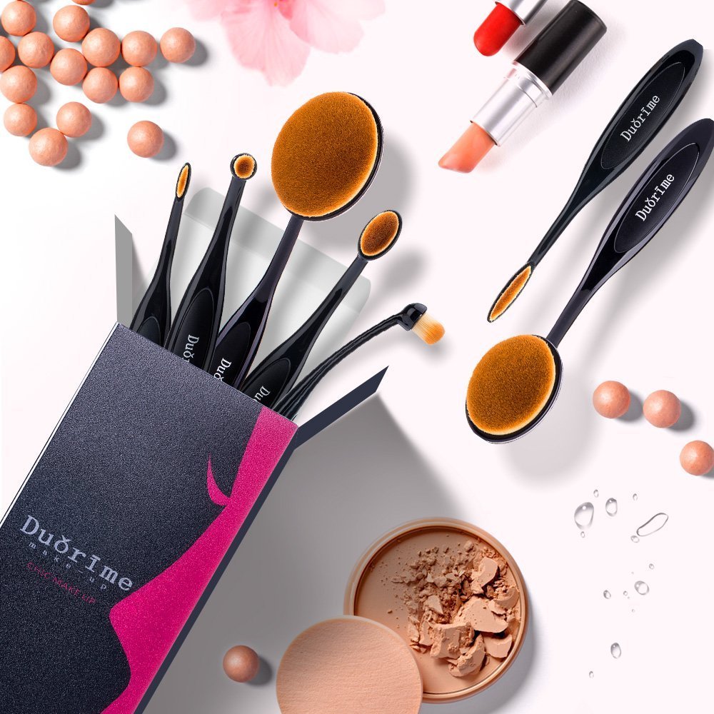 Duorime New 7pcs Black Oval Toothbrush Makeup Brush Set Cream Contour Powder Concealer Foundation Eyeliner Cosmetics Tool …: Beauty