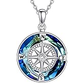 SHEAISRS Turtle/Black Cat/Compass Necklace Sterling Silver Crystal Pendant Necklaces Cute Animal Jewerly for Women Mom