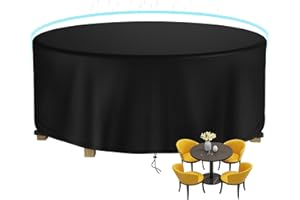 DUDSOEHO Round Patio Table Cover Waterproof, 62" Diax25" H Heavy Duty Oxford Fabric Outdoor Patio Furniture Cover Patio Table Chair Set Covers for Garden Round Table Dining Set, Black