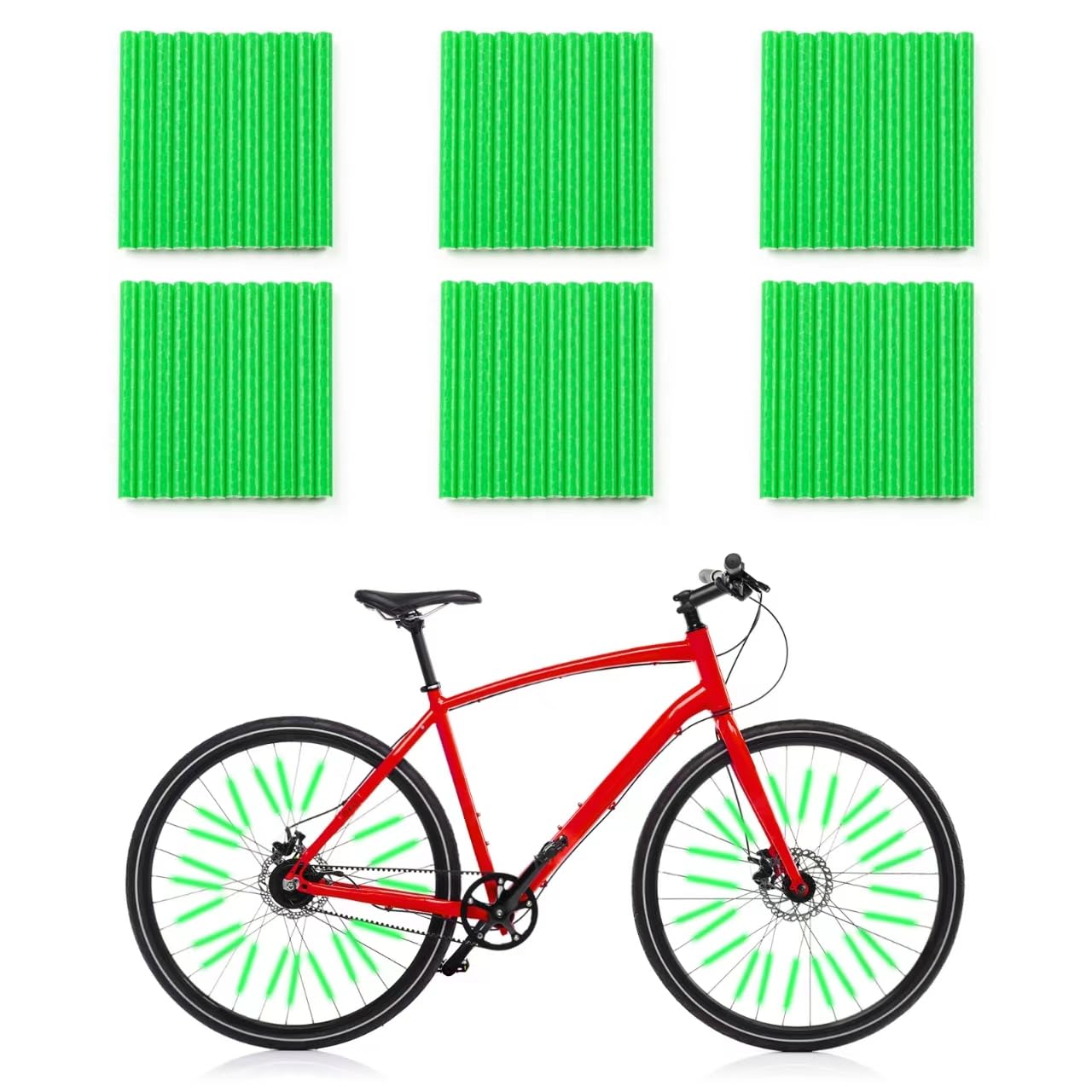 XIATIAN 72 Pcs Bike Spoke Reflector, Bike Wheel Spoke Reflectors, Bike Reflective Spoke for Night Riding 360° Visibility Tube Warning Strip Fits for All Standard Spoke Wheels (Green)