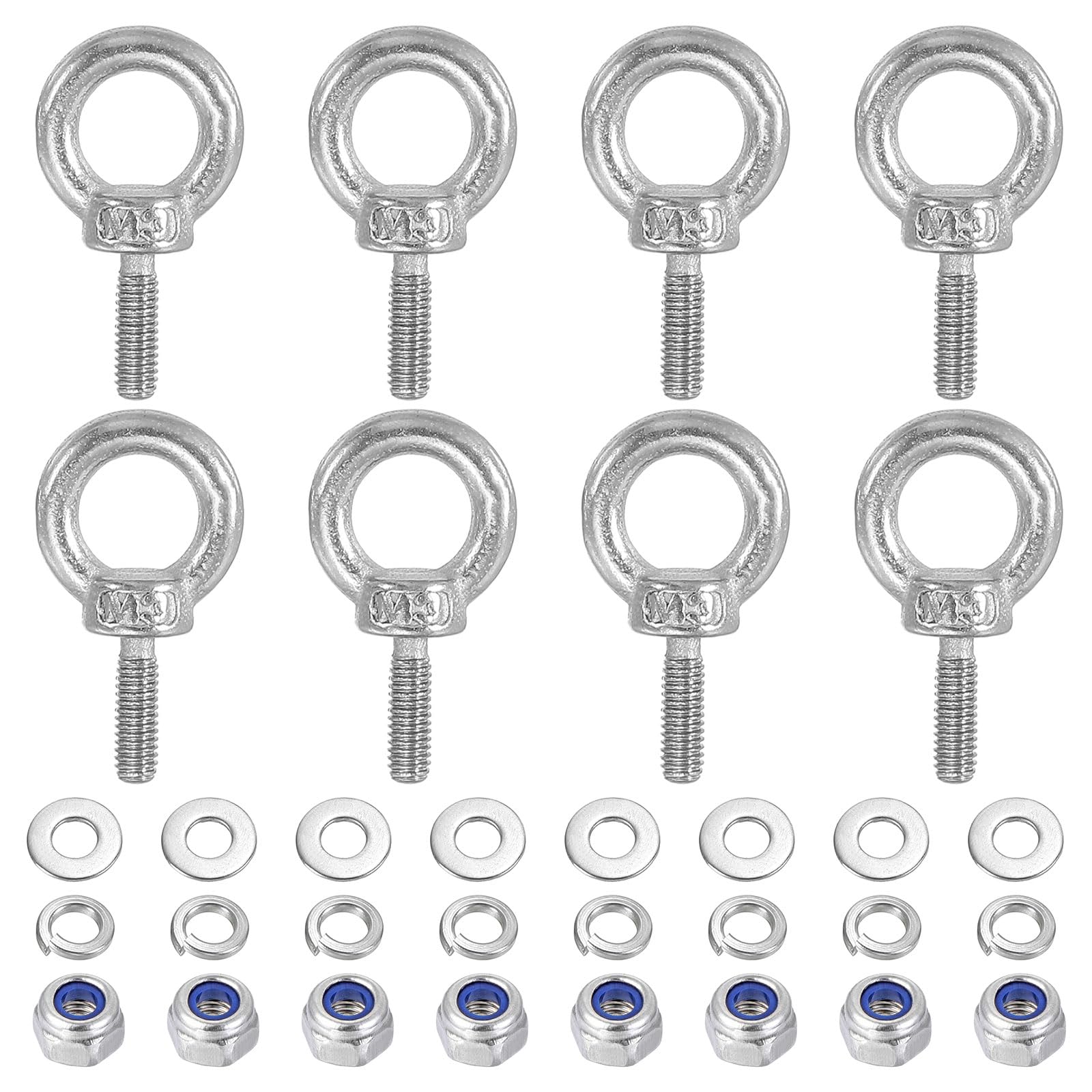 PATIKIL M4 x 10mm Lifting Shoulder Eye Bolt, 8Pcs 304 Stainless Steel Lifting Ring Threaded Eyebolt with Nuts Washers for Hanging Hammocks Articles