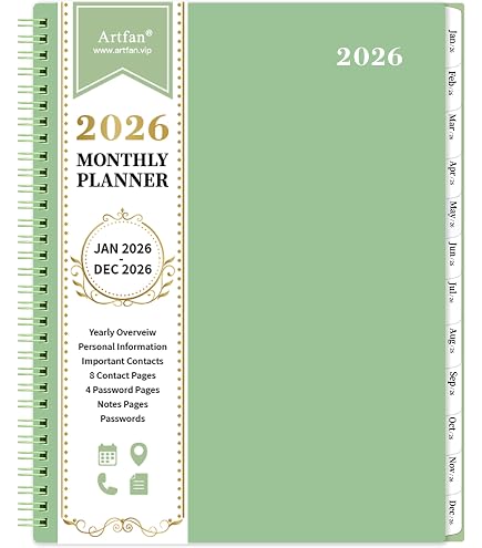 2026 Monthly Planner - 12 Month Calendar Jan-Dec 2026, 9" X 11" Large Spiral Planner With Colorful Tabs, PP Cover