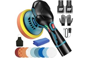 Dufuls Cordless Car Buffer Polisher, 6 Inch Portable Buffer Polisher with 2x2.0Ah Battery, Car Buffer Waxer Kit with 6 Variable Speed Up to 5000RPM, Orbital Polisher for Car Detailing/Waxing/Buffer