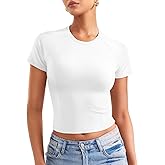 YEOREO Women Tops Baby T-Shirt Short Sleeve Crew Neck Going Out Crop Top Corriny Slim Fit Workout Basic Baby Tee