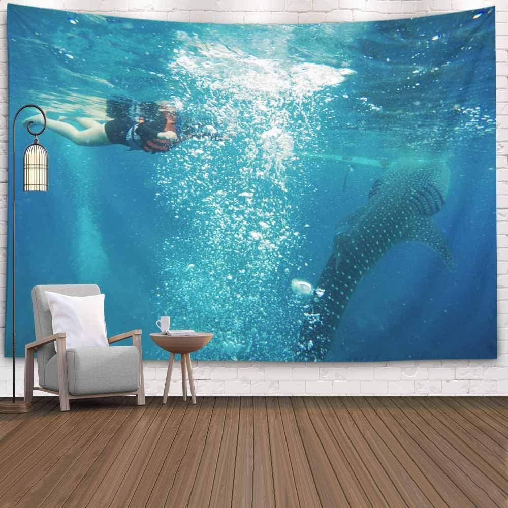 KIOAO Tapestry Wall Art Dorm Tapestry,Tapestry for Women College Tapestry Tourist Woman Orange Saving Life Jacket While Whale Shark Underwater Snorkeling Dorm Room Tapestry 80X60Inch Tapestry for Man