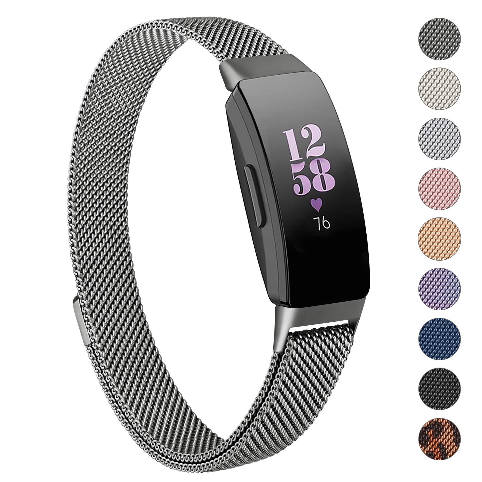 Zoye Stainless Steel Metal Mesh Replacement Wristband for Fitbit Inspire/Ace 2 Women Men (Space Gray)