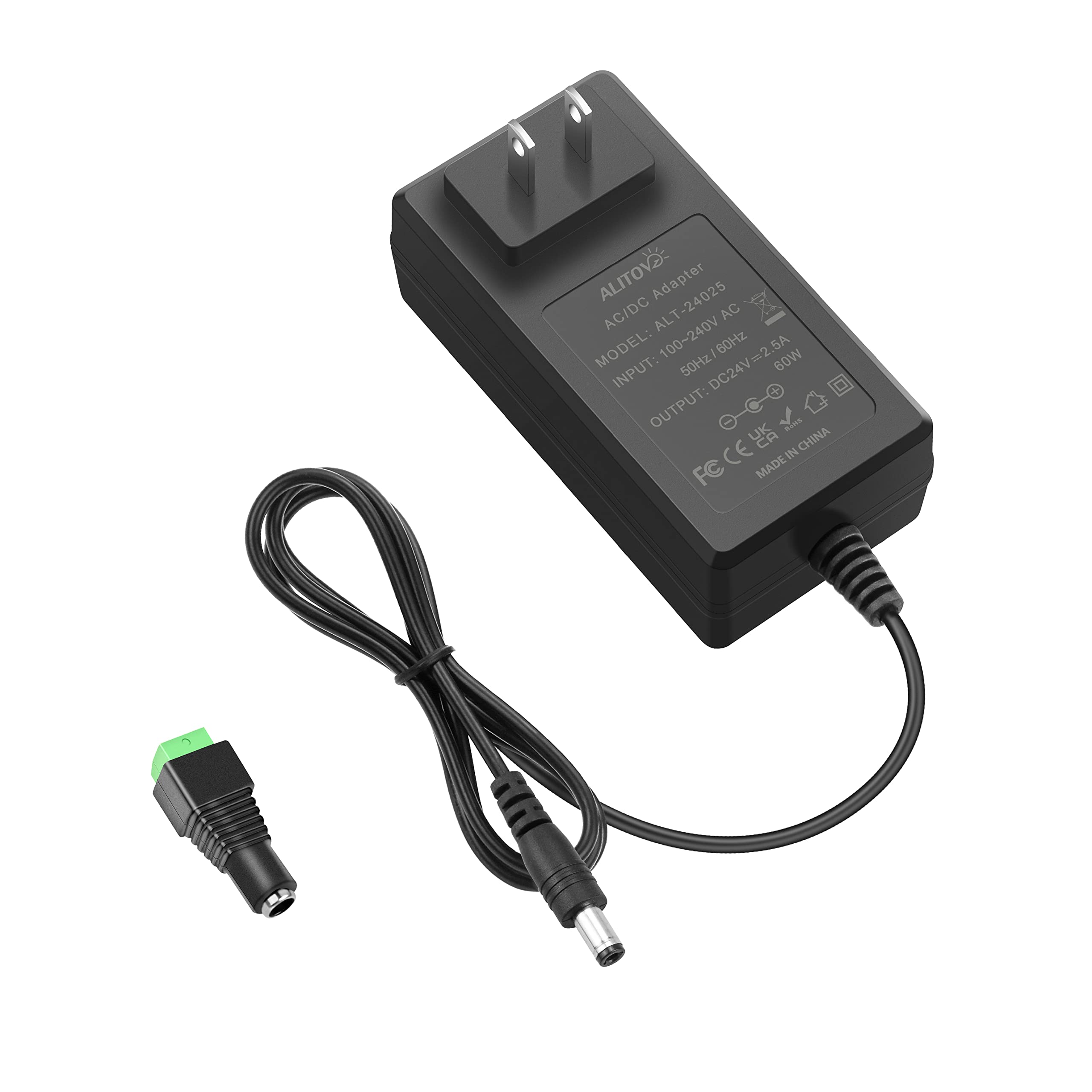 Photo 1 of ALITOVE 24V DC Power Supply 2.5A 60W 24 Volt Transformer AC Adapter 4.92Ft 2500mA 2A AC to DC Converter with 5.5 x 2.5mm Tip for LED Lights Routers Printer SoundBar Electronic LCD Monitor