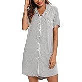 Samring Pajama Nightgown for Women Short/Long Sleeve Button Down Nightwear Top Boyfriend Sleep Shirts Nightdress S-XXL