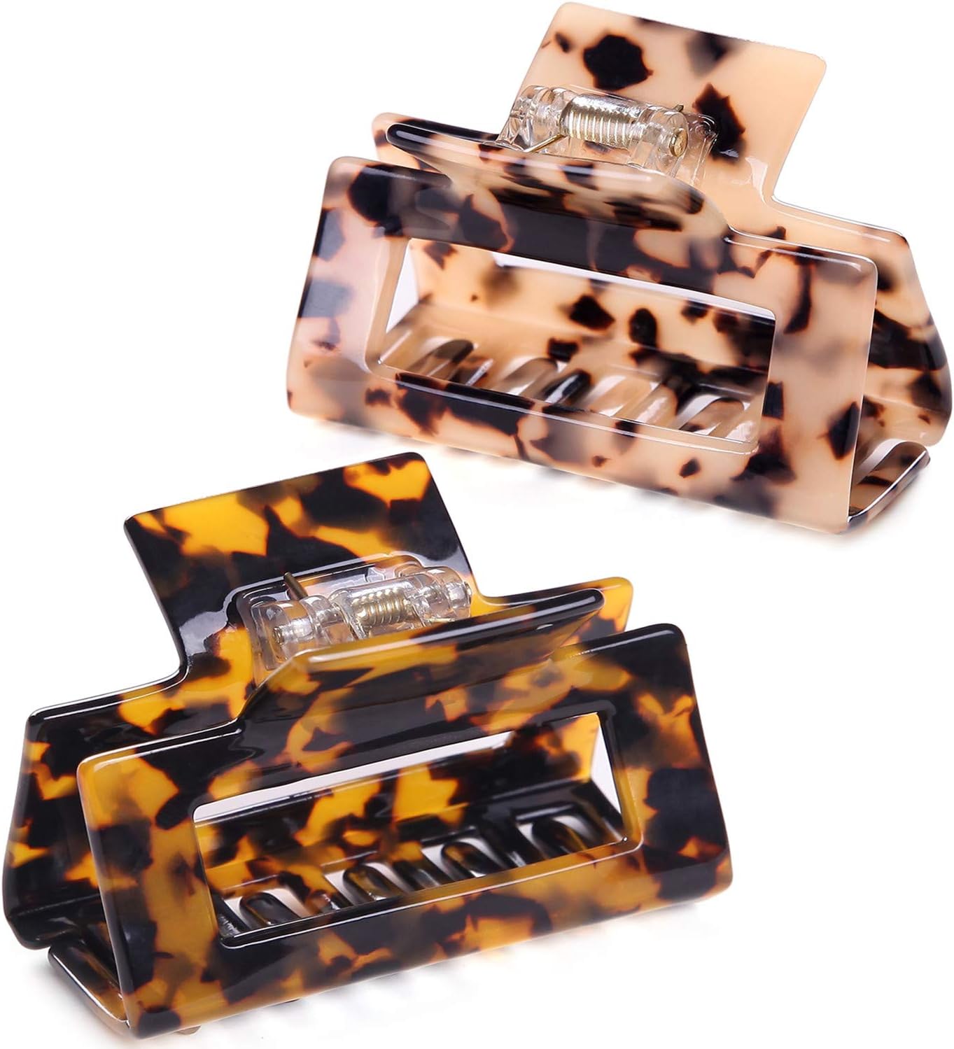 2pcs Square Medium hair claw clips for thick fine hair,Tortoise shell rectangle claw hair clips medium for women ladies